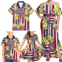 Hawaii Plumeria Lei Family Matching Off Shoulder Maxi Dress and Hawaiian Shirt Hawaiian Flag Motif LT9 - Polynesian Pride