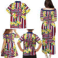 Hawaii Plumeria Lei Family Matching Puletasi and Hawaiian Shirt Hawaiian Flag Motif LT9 Mom's Dress Red - Polynesian Pride