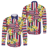 Hawaii Plumeria Lei Family Matching Puletasi and Hawaiian Shirt Hawaiian Flag Motif LT9 Dad's Shirt - Long Sleeve Red - Polynesian Pride