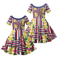 Hawaii Plumeria Lei Family Matching Puletasi and Hawaiian Shirt Hawaiian Flag Motif LT9 Daughter's Dress Red - Polynesian Pride