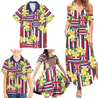 Hawaii Plumeria Lei Family Matching Summer Maxi Dress and Hawaiian Shirt Hawaiian Flag Motif LT9 - Polynesian Pride
