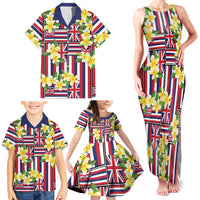Hawaii Plumeria Lei Family Matching Tank Maxi Dress and Hawaiian Shirt Hawaiian Flag Motif LT9 - Polynesian Pride