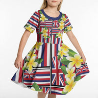 Hawaii Plumeria Lei Kid Short Sleeve Dress Hawaiian Flag Motif LT9 - Polynesian Pride