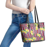 Hawaii Plumeria Lei Leather Tote Bag Hawaiian Flag Motif LT9 - Polynesian Pride