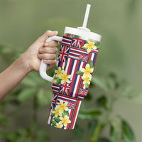 Hawaii Plumeria Lei Tumbler With Handle Hawaiian Flag Motif LT9 - Polynesian Pride