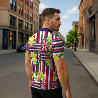 Hawaii Plumeria Lei Zipper Polo Shirt Hawaiian Flag Motif LT9 - Polynesian Pride