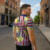 Hawaii Plumeria Lei Zipper Polo Shirt Hawaiian Flag Motif