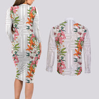 Hawaii Tropical Twist Lei Couples Matching Long Sleeve Bodycon Dress and Long Sleeve Button Shirt Hawaiian Flag Motif LT9 - Polynesian Pride