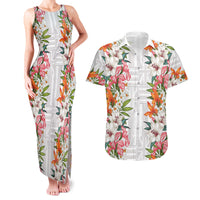 Hawaii Tropical Twist Lei Couples Matching Tank Maxi Dress and Hawaiian Shirt Hawaiian Flag Motif LT9 White - Polynesian Pride