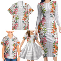 Hawaii Tropical Twist Lei Family Matching Long Sleeve Bodycon Dress and Hawaiian Shirt Hawaiian Flag Motif LT9 - Polynesian Pride