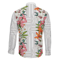 Hawaii Tropical Twist Lei Family Matching Long Sleeve Bodycon Dress and Hawaiian Shirt Hawaiian Flag Motif LT9 Son's Shirt White - Polynesian Pride