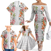 Hawaii Tropical Twist Lei Family Matching Off The Shoulder Long Sleeve Dress and Hawaiian Shirt Hawaiian Flag Motif LT9 - Polynesian Pride