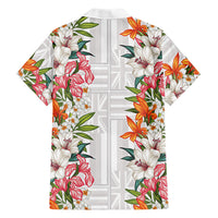 Hawaii Tropical Twist Lei Family Matching Off The Shoulder Long Sleeve Dress and Hawaiian Shirt Hawaiian Flag Motif LT9 Dad's Shirt - Long Sleeve White - Polynesian Pride