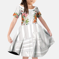 Hawaii Tropical Twist Lei Family Matching Off Shoulder Maxi Dress and Hawaiian Shirt Hawaiian Flag Motif LT9 Daughter's Dress White - Polynesian Pride
