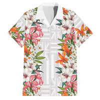 Hawaii Tropical Twist Lei Family Matching Off Shoulder Maxi Dress and Hawaiian Shirt Hawaiian Flag Motif LT9 Dad's Shirt - Short Sleeve White - Polynesian Pride