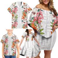 Hawaii Tropical Twist Lei Family Matching Off Shoulder Short Dress and Hawaiian Shirt Hawaiian Flag Motif LT9 - Polynesian Pride