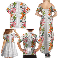 Hawaii Tropical Twist Lei Family Matching Summer Maxi Dress and Hawaiian Shirt Hawaiian Flag Motif LT9 Mom's Dress White - Polynesian Pride