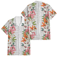 Hawaii Tropical Twist Lei Family Matching Summer Maxi Dress and Hawaiian Shirt Hawaiian Flag Motif LT9 Dad's Shirt - Short Sleeve White - Polynesian Pride