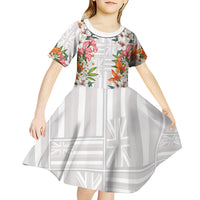 Hawaii Tropical Twist Lei Kid Short Sleeve Dress Hawaiian Flag Motif LT9 - Polynesian Pride