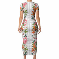 Hawaii Tropical Twist Lei Short Sleeve Bodycon Dress Hawaiian Flag Motif LT9 - Polynesian Pride