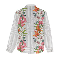Hawaii Tropical Twist Lei Women Casual Shirt Hawaiian Flag Motif