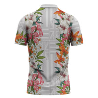 Hawaii Tropical Twist Lei Zipper Polo Shirt Hawaiian Flag Motif