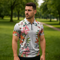 Hawaii Tropical Twist Lei Zipper Polo Shirt Hawaiian Flag Motif LT9 - Polynesian Pride