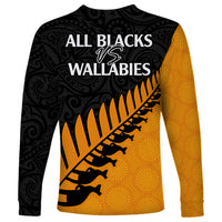 Australia Wallabies and Aotearoa Rugby Long Sleeve Shirt Kangaroo Black Fern Maori Gold Vibe LT9 - Polynesian Pride