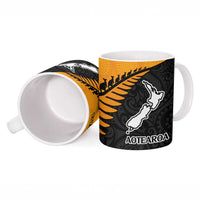 Australia New Zealand Rugby Ceramic Mug Gold Aboriginal Wallabies and Maori Black Fern - Polynesian Pride