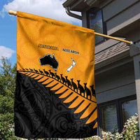 Australia New Zealand Rugby Garden Flag Gold Aboriginal Wallabies and Maori Black Fern - Polynesian Pride