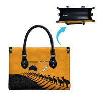 Australia New Zealand Rugby Leather Bag Gold Aboriginal Wallabies and Maori Black Fern - Polynesian Pride