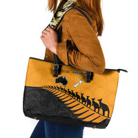 Australia New Zealand Rugby Leather Tote Bag Gold Aboriginal Wallabies and Maori Black Fern - Polynesian Pride