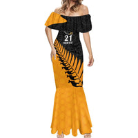 Custom Australia Wallabies and Aotearoa Rugby Mermaid Dress Kangaroo Black Fern Maori Gold Vibe LT9 - Polynesian Pride