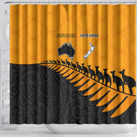 Australia New Zealand Rugby Shower Curtain Gold Aboriginal Wallabies and Maori Black Fern - Polynesian Pride