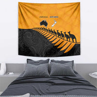 Australia New Zealand Rugby Tapestry Gold Aboriginal Wallabies and Maori Black Fern - Polynesian Pride