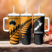Australia New Zealand Rugby Tumbler With Handle Gold Aboriginal Wallabies and Maori Black Fern - Polynesian Pride