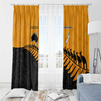 Australia New Zealand Rugby Window Curtain Gold Aboriginal Wallabies and Maori Black Fern - Polynesian Pride