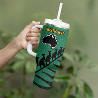 Australia New Zealand Rugby Tumbler With Handle Aboriginal Wallabies and Maori Black Fern Green Vibe