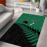 Australia New Zealand Rugby Area Rug Green Aboriginal Wallabies and Maori Black Fern - Polynesian Pride