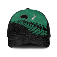 Australia New Zealand Rugby Baseball Net Cap Green Aboriginal Wallabies and Maori Black Fern - Polynesian Pride