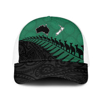 Australia New Zealand Rugby Baseball Net Cap Green Aboriginal Wallabies and Maori Black Fern - Polynesian Pride