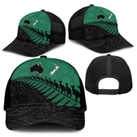 Australia New Zealand Rugby Mesh Trucker Cap Green Aboriginal Wallabies and Maori Black Fern - Polynesian Pride