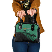 Australia New Zealand Rugby Shoulder Handbag Green Aboriginal Wallabies and Maori Black Fern - Polynesian Pride