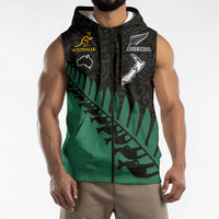Australia New Zealand Rugby Sleeveless Zip Hoodie Green Aboriginal Wallabies and Maori Black Fern LT9 - Polynesian Pride