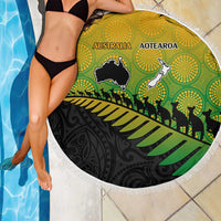 Australia New Zealand Rugby Beach Blanket Gradient Aboriginal Wallabies and Maori Black Fern - Polynesian Pride