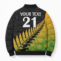 Australia New Zealand Rugby Bomber Puffer Jacket Gradient Aboriginal Wallabies and Maori Black Fern - Polynesian Pride