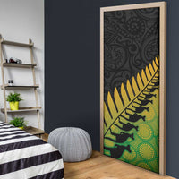 Australia New Zealand Rugby Door Cover Gradient Aboriginal Wallabies and Maori Black Fern - Polynesian Pride