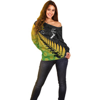 Custom Australia Wallabies and Aotearoa Rugby Off Shoulder Sweater Kangaroo Black Fern Maori Gradient Vibe LT9 - Polynesian Pride