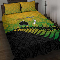 Australia New Zealand Rugby Quilt Bed Set Gradient Aboriginal Wallabies and Maori Black Fern - Polynesian Pride