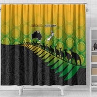 Australia New Zealand Rugby Shower Curtain Gradient Aboriginal Wallabies and Maori Black Fern - Polynesian Pride